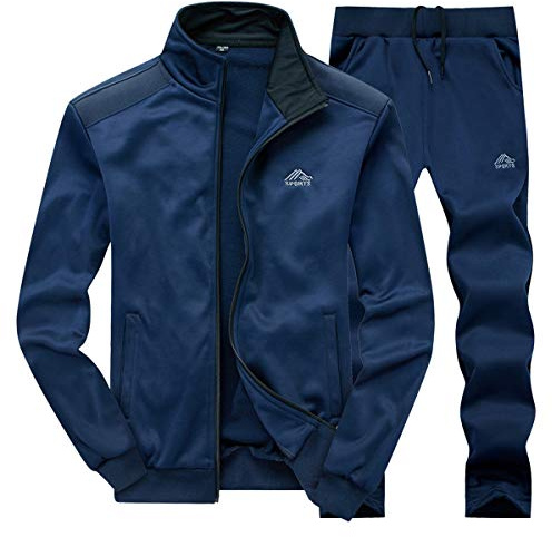 LBL Men's Casual Warm Tracksuit Set Long Sleeve Full-Zip Athletic Jogging Sweat Suits Blue XXL