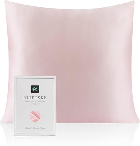 Kissenbezug aus Naturseide, hypoallergen, 22 Momme, 100% Seide, 600 Fäden, mit verdecktem Reißverschluss (Pink, 80x80cm)