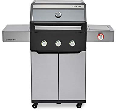 EDELHEISS 3-Brenner Gasgrill EXZELLENZ 1.3 mit Keramik-Infrarot-Steak-Brenner, Seitenkocher, Gusseisen-Grillrost, Gesamtleistung von 15,6 kW