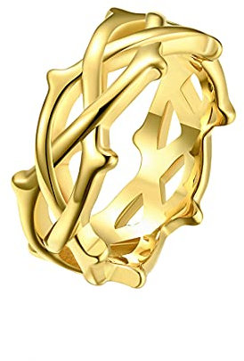 HIJONES Herren Damen Edelstahl Zweig Dornenkrone Statement Ring Baumranke Versprechen Ehering Gold Größe 57