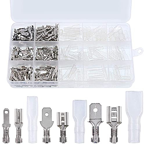 MMOBIEL 315 Pcs Spade Connectors Assortment Wire Crimp Terminal Block with insulating sleeves for Electrical Wiring - Car Audio Speaker Wiring - 2.8mm 4.8mm 6.3mm Male and Female