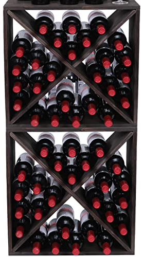 FDHUIJIA Wine Racks countertop Solid Wood Stackable Storage Rustic Retro Cube 48-Bottle Wooden Wine Rack Wine Cabinet(48BottleBlack)