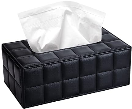 Papiertuch Behälter PU-Leder Taschentuchbox Rechteckig Kosmetiktuchbox für Zuhause Büro Auto Dekoration, Schwarz