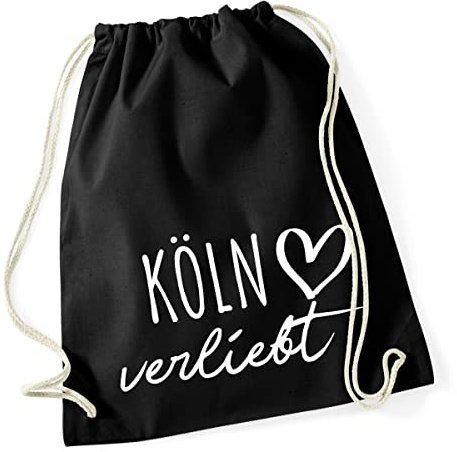 Huuraa Turnbeutel Köln verliebt Geschenk 12 Liter Black Baumwolle Köln Präsent