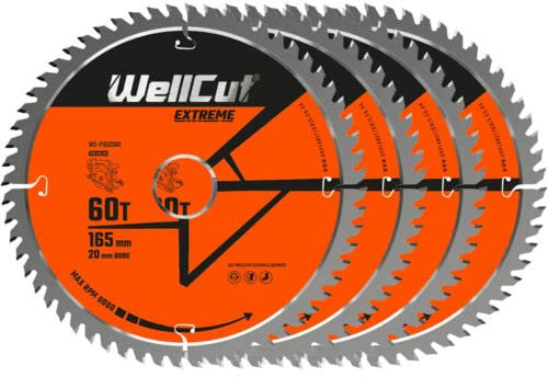 WellCut TCT Extreme Kreissäge-Tauchsägeblatt 165mm x 20mm Sägeblatt, geeignet für SP6000, DWS520, DCS520, GKT55 (60 Zähne blatt, 4)
