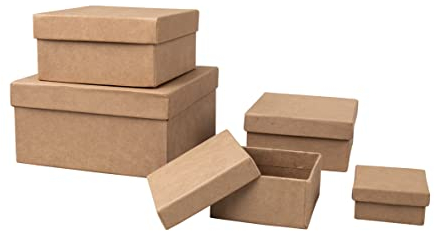 Rayher Pappmaché Boxen mit Deckel, Set 5-teilig, Pappboxen, Geschenkboxen 5er-Set, quadratisch, 5 x 5 - 14 x 14 cm, Schachteln, braun, aus Karton, FSC zertifiziert, Aufbewahrungsboxen, 67383000