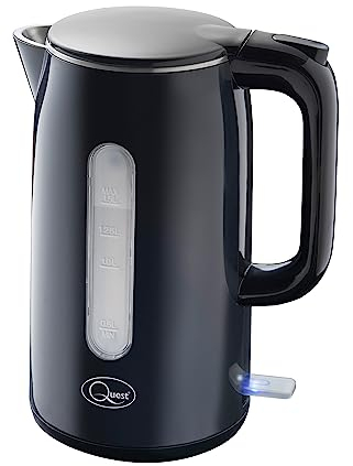 Quest 1.5L Fast Boil Double Walled Kettles / 3000W / Stainless Steel Inner / 2 Colours/Cord Storage and Spout Filter (Black)