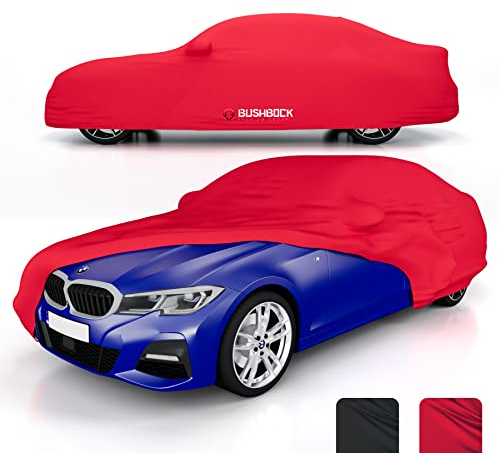 BUSHBOCK Premium Housse de Voiture d'intérieur Compatible avec Les principales Voitures, Tissu Élastique, Respirant et Anti-Poussière, Doublure Douce, Ajustement Serré (Rouge, L)