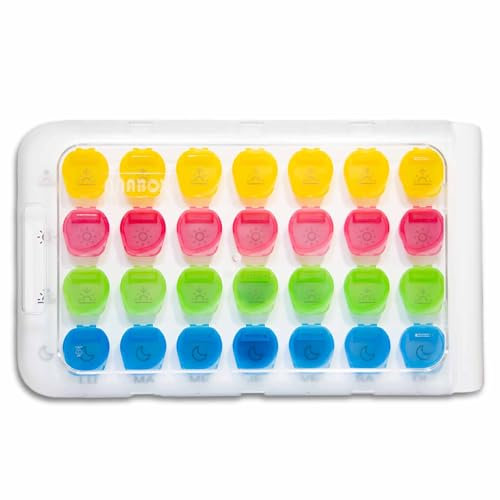 Anabox - Pilulier Semainier 7x4 avec Gobelets Doseurs - Organisateur de Médicaments Liquides et Comprimés - 28 Compartiments Étanches avec Bec Verseur - Solide et Pratique - Sans BPA