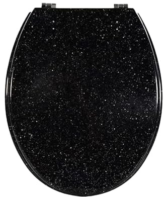 Biznest Polyresin Toilet Seat Glitter Stunning Glittering Detailing Durable Design Perfect Bathroom Addition (Black)