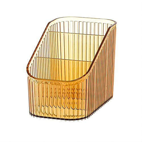 DASITON Make up Organizer,Kosmetik Organizer mit 3 Fächern,Acryl Kosmetik Aufbewahrung mit Großer Kapazität,Schminktisch Organizer für Pinsel,Eyeliners,Lippenstift und Skincare(Bernstein S)