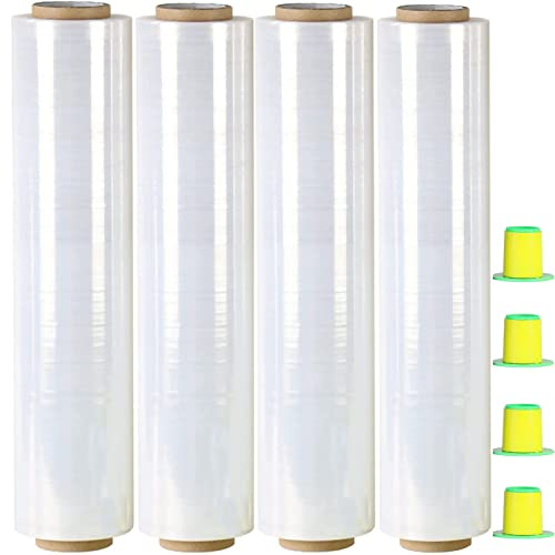 CHUANGSEED Stretchfolie Packfolie Transparent 4 Rollen Strechfolienrolle Palettenfolie mit Drehbarer Hülse,400mm x 250m Handfolie Wickelfolie