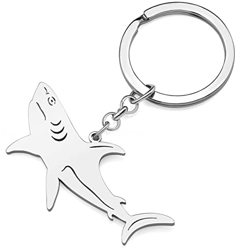 RAIDIN Edelstahl Gold Silber Plattiert Süße Ozean Tier Schlüsselanhänger Hai Wal Delphin Schlüsselring für Damen Mädchen Autoschlüssel Charms (Silber-071 Hai)