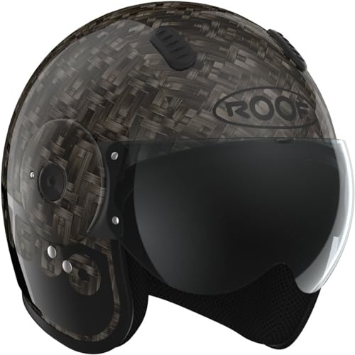 ROOF Jethelm BAMBOO Black schwarz glänzend aus natürlichen Bambusfasern ECE 22.06 mit Sonnenblende, SM 57