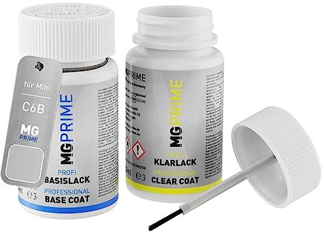 MG PRIME Peinture voiture kit de stylo retouche pour Mini C6B Melting Silver III Metallic de base de vernis de 50ml par flacon