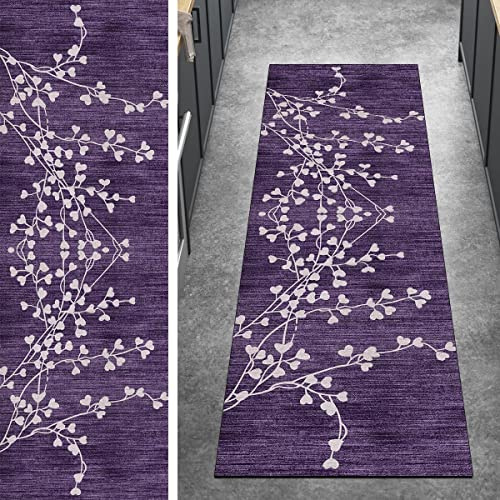 Ymural Teppich Küche Läufer Lang Flur rutschfest 50x100CM Lila Teppichläufer Waschbar Vintage Lang Teppichmatten Meterware Kurzflor Polyester Korridor Schlafzimmer, Anpassbar Breite 40-120cm