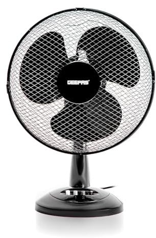 GEEPAS 12 Table Fan | Electric Portable Worktop Desk Fan with 3 Speeds 3 Blades, Adjustable Tilt Wide Angled Oscillation | Powerful Cooling Airflow for Home Office | 1 Year Warranty, Black 35W