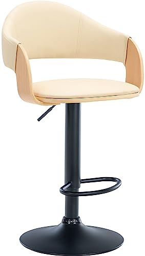 CLP Barhocker Nilse I Kunstleder-Bezug I Höhenverstellbar, Farbe:Natur/Creme, Gestell Farbe:schwarz