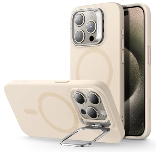 ESR Cloud Soft Case with Stash Stand (HaloLock), Compatible with iPhone 15 Pro, Light Tan