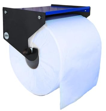 MegaMaxx UK Jumbo Blue Roll Holder With Shelf - Wall Mounted Dispenser - Portable Industrial Paper Storage Shelf for Workshop, Kitchen, Toilet, Restaurant, Paper Towel (Blue & Black)