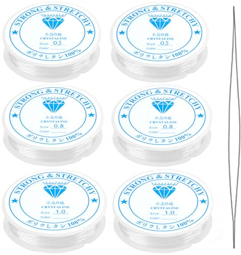 Clear Elastic for Bracelet Making,0.5mmX2, 0.8mmX2,1.0mmX2 Strong Bracelet String,6 Rolls Stretchy Bracelet Elastic for Hanging Decorations,DIY Making.