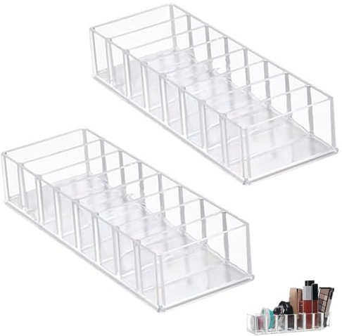 2Pcs Makeup Organiser Cosmetic Organisers Makeup Drawer Organiser Drawers Display Boxes Lipstick Organiser Make Up Organiser Tray Nail Storage Makeup Drawers Box for Dresser Vanity 8 Compartment