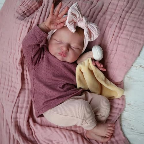 Anano Realistische Reborn Baby Schlafpuppen Laura 48,3 cm lebensechtes Neugeborenes Baby Weiches Gewicht Stoffkörper mit handverwurzeltem Haar Handgemachte Reborn Kleinkind Puppen Geschenk Spielzeug