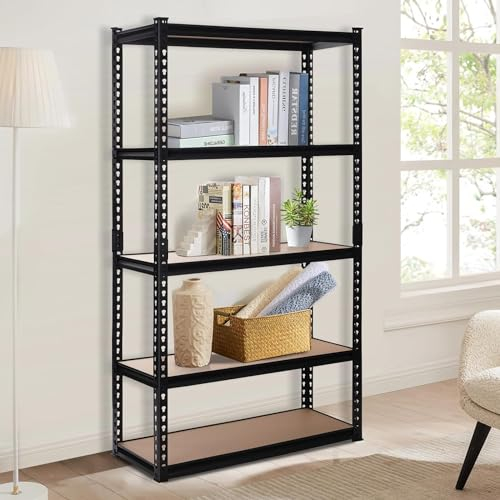 PACHIRA 5-Tier Garage Shelving Unit, 90*40*183 cm Adjustable Heavy Duty Storage Shelves, Load Capacity 850 KG, Boltless Metal Shelf For Kitchen Garage Office Shelving Unit, Storage Shelves (Black)
