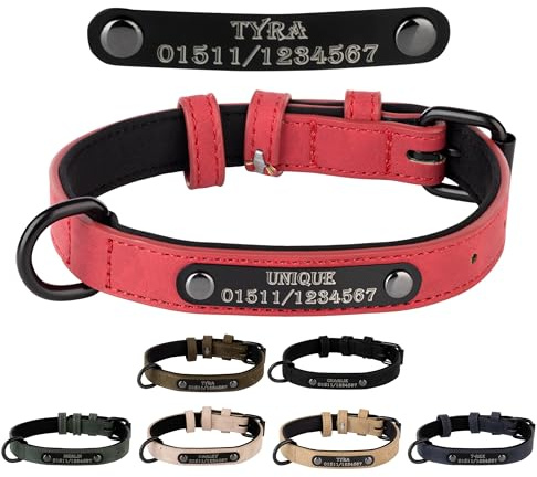 Jacks O Be Hundehalsband Halsband Name Gravur personalisiert Haustier Hund Katze Leder (Rot, XL)
