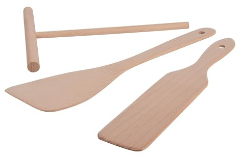 GRÄWE Crêpes Zubehör Holz-Set, 3-teilig, Crêpeswender, Pfannenwender, Teigverteiler, Teigschieber für Pfannekuchen und Crepes