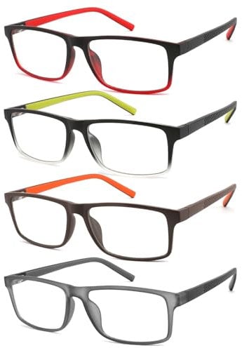 acavefox 4 Pack 2.75 Reading Glasses Men Readers Blue Light Blocking Computer Eyeglasses Comfortable Rubber Temple Wide Frame