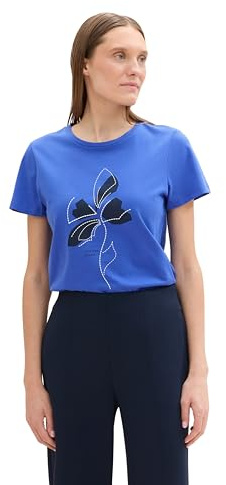 Tom Tailor Damen T-Shirt aus Bio-Baumwolle mit Print, 10619 - Preppy Jean Blue, S