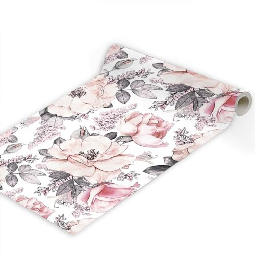 Papier Peint Pivoine Fleur, Vintage Fleurs Et Feuilles Stickers Meuble, pour Salon Salle De Bain Chambre Armoire Auto-adhésif Papiers Peints Décoration (45cm x 300cm,A)