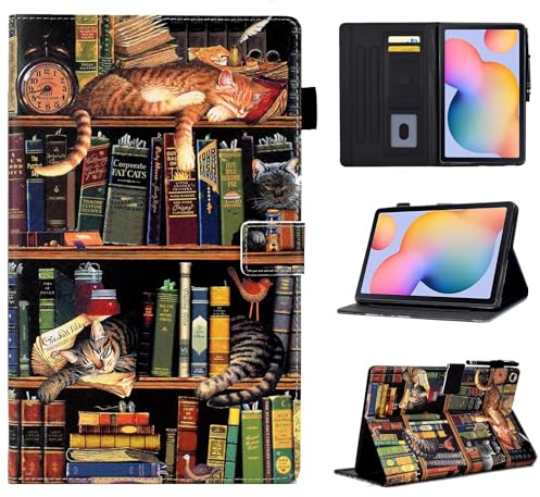 BYCeKe für iPad Case 10. Generation 10,9 Zoll 2022, für iPad A16 11 Generation 11 Zoll 2025, für i Pad 10 Gen Cute PU Leder hülle mit Stifthalter und Ständer für Kids, Girl, Women, Bücherregal Katze