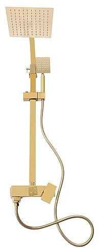Ensemble de douche à effet pluie, panneau de douche, mitigeur, en acier inoxydable doré brossé, avec douchette, colonne de douche, massage, pommeau de douche, barre de douche