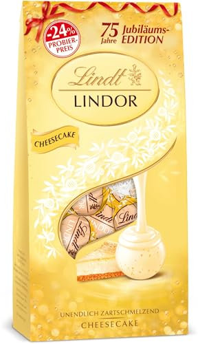 Lindt Schokolade LINDOR Kugeln Cheesecake | 137 g Beutel | 10 Kugeln weiße Schokolade mit zartschmelzender Cheesecake-Füllung | Pralinen-Geschenk | Schokoladen-Geschenk