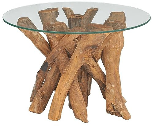 DYRJDJWIDHW Table Basse avec Rangement,Plateau de Table,Table Basse Ronde en Verre,Table Basse Bois Flottant de Teck Massif 60 cmGeeignet für Wohnzimmer, Schlafzimmer, Kino