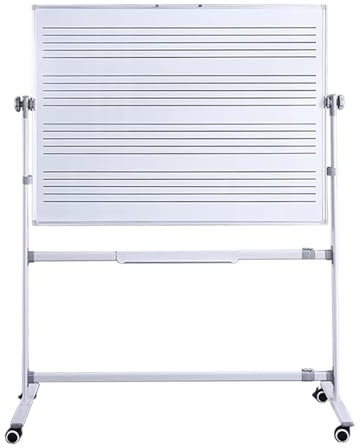 SnamicE 48 x 36 Zoll großes rollendes Notenlinien-Whiteboard, doppelseitiges, reversibles magnetisches Whiteboard auf Rädern, Aluminiumrahmen und Ständer,