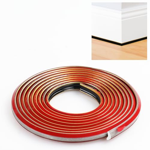 JUNART TPE Skirting Board Trim, Flexible Caulk Strip Moulding Trim, Self-Adhesive Edging Strip Coving for Wall, Ceiling, Corner Decoration, Worktops, Floor(12×9mm,300cm,Black Gold)