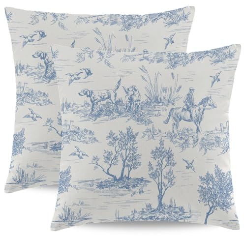 Wsunsal Blau-weiße Toile-Kissenbezüge, 50,8 x 50,8 cm, Vintage-Stil, französisches Landhaus, rustikaler Leinen-Kissenbezug, Dekoration für Zuhause, Sofa, Schlafzimmer, Außen- und Innenbereich, 2 Stück