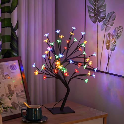 Tuzsocr LED Baum Lichter, 24/48er Blüten Blütenbaum Kirschbaum Lichter, Funkelnder Beleuchteter Lichterkette, Verstellbare Äste Weihnachtsdeko für Wohnzimmer, Büro, Esszimmer, Hotel, Innen (Stil 4)