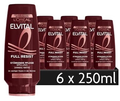 L'Oréal Paris Elvital Pflege-Spülung gegen Haarausfall durch Haarbruch, Für kraftloses, brüchiges Haar, Mit Biotin, Full Resist Power Booster, 6 x 250 ml