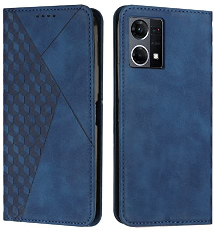KOUYI compatibile con Oppo Reno 7 4G Custodia per telefono, slot per schede flip in pelle sintetica PU, cavalletto con chiusura magnetica, custodie antiurto (Blu)