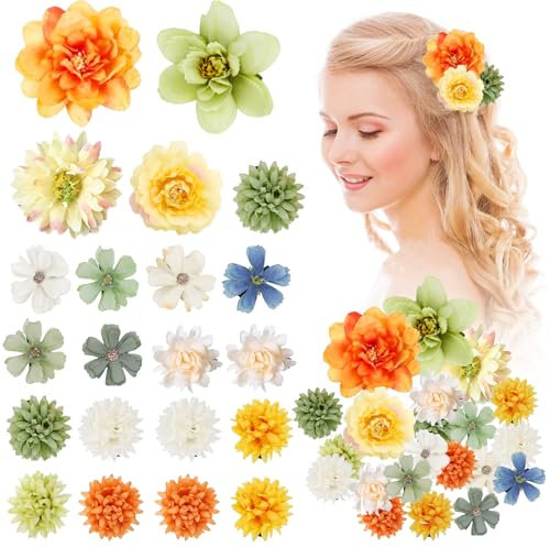 21 Pièces Hawaii Barrette Fleur Pince Cheveux Femme, été Barettes Cheveux Fille, Jaune Vert Pince Crocodile Cheveux, Accessoires de Coiffure Pour la Plage La FêTe le Mariage