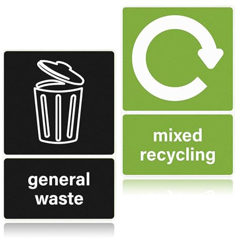 Recycling Bin Stickers, 2 Pcs Bin Labels for General Waste | Waterproof PVC Material, 12x16cm Universal Fit For Bins, Self-Adhesive Backing, General Waste Sorting Labels