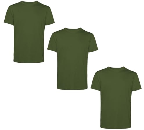Men’s T-Shirts Multipack | Crew Neck Short Sleeve | 100% Cotton | Casual, Gym, Work, DIY, or Events | Comfortable & Durable Plain T-Shirts | Pack of 3 Military Green Medium