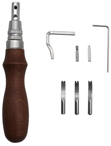 MASUNN Professional Leather Craft Tool Kit with Wooden Handle 7-In-1 Trencher Edger Leather Edger Includes Allen Keys and Blades
