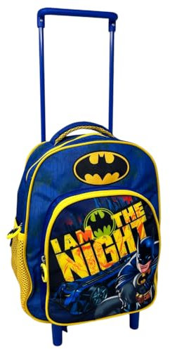 CARTOON Rucksack Trolley mit Fronttasche Schultasche Kindergarten Rucksack 30 cm mit Rollen und ausziehbarem Griff, Batman, 30