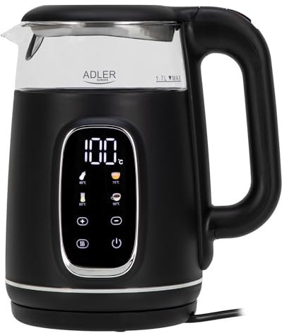 Adler bouilloire electrique avec temperature reglable – 1,7 L – écran LED et panneau tactile – 5 programmes de température – fonction maintien au chaud – 2200 W