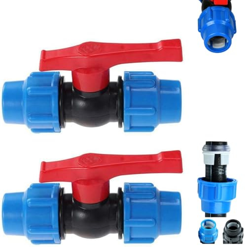 Boxonly 25mm Stop Tap Valve for HDPE and MDPE Water Pipe, Compression Fittings, Leak-Resistant Plastic Shut-Off Valve Pack of 2 for Outdoor Garden Irrigation